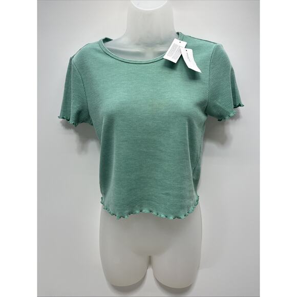 NWT AMERICAN EAGLE GREEN CROPPED RUFFLE TOP, M - Picture 1 of 8